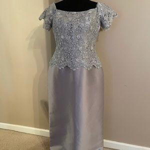 Rickie Freeman for Teri Jon silver formal gown